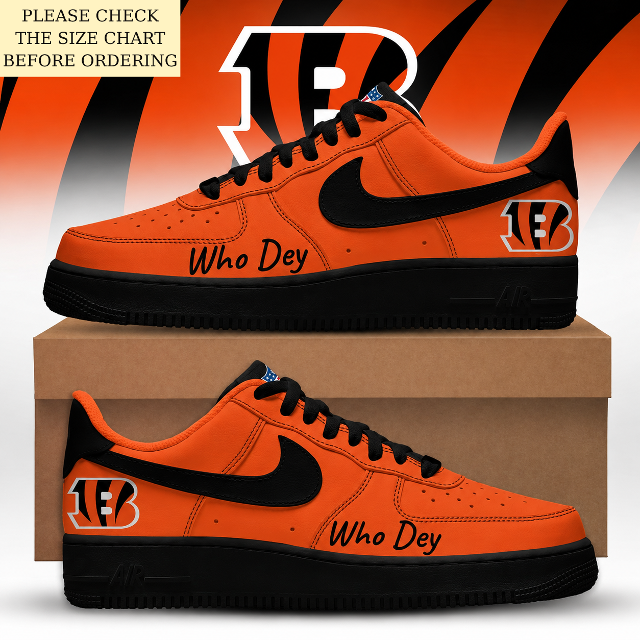 LIMITED EDITION - NEW CUSTOMIZED NFL16 CCB CINCINNATI BENGALS AF1 SHOES