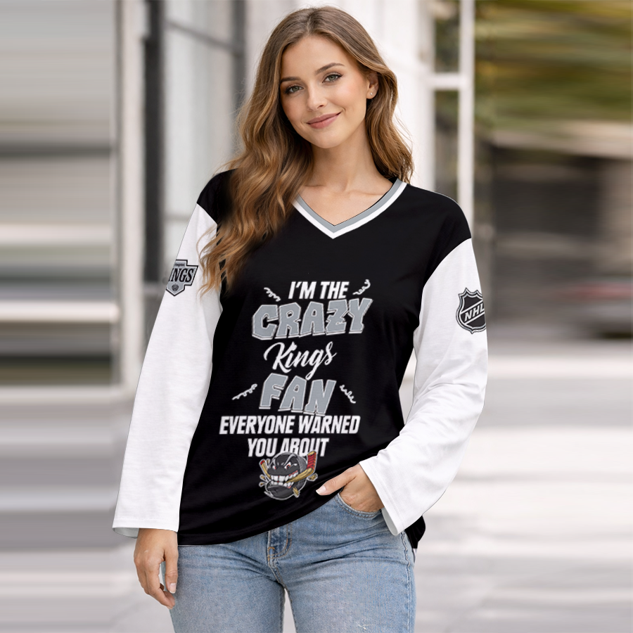 LIMITED EDITION - NEW CUSTOMIZED NHL16 LAK LOS ANGELES KINGS WOMEN'S HEART V-NECK LONG SLEEVE SHIRT