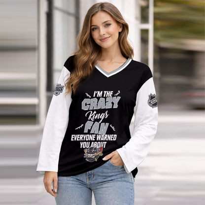 LIMITED EDITION - NEW CUSTOMIZED NHL16 LAK LOS ANGELES KINGS WOMEN'S HEART V-NECK LONG SLEEVE SHIRT