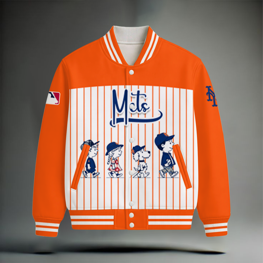 LIMITED EDITION - NEW CUSTOMIZED MLB17 NYM NEW YORK METS SNOOPY STYLE SATIN VARSITY & BASEBALL JACKET