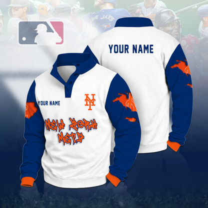 LIMITED EDITION - NEW CUSTOMIZED MLB17 NYM NEW YORK METS BUTTON QUARTER PLACKET SWEATSHIRT
