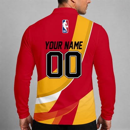 [HOT DEAL] NEW CUSTOMIZED NBA17 AHA ATLANTA HAWKS MEN LONG SLEEVE POLO