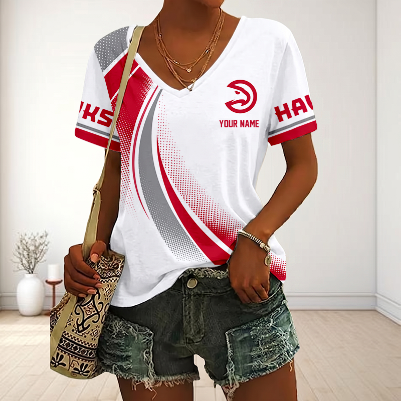 FINAL SALE - NEW CUSTOMIZED NBA17 AHA ATLANTA HAWKS V-NECK FEMALE SHIRT