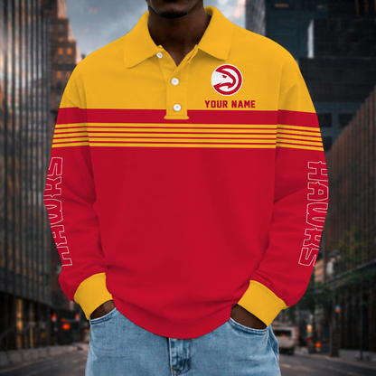 ELITE EDITION - NEW CUSTOMIZED NBA17 AHA ATLANTA HAWKS MEN LONG SLEEVE POLO