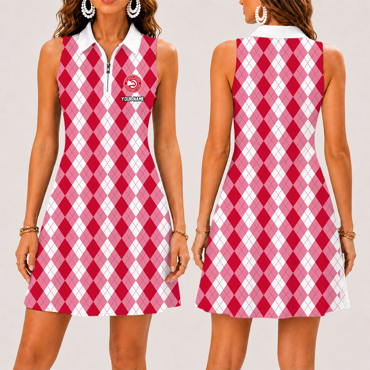 [HOT DEAL] NEW CUSTOMIZED NBA17 AHA ATLANTA HAWKS  WOMEN'S ZIP SLEEVELESS POLO DRESS