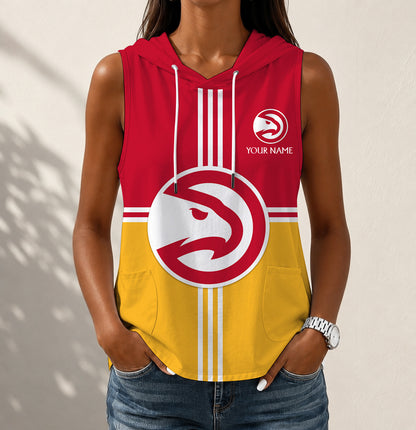 LIMITED EDITION - NEW CUSTOMIZED NBA17 AHA ATLANTA HAWKS WOMEN'S SLEEVELESS HOODED POCKET TANK TOP