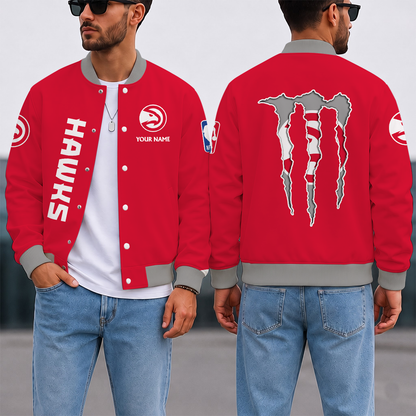 LIMITED EDITION - NEW CUSTOMIZED NBA17 AHA ATLANTA HAWKS BASEBALL JACKET, SATIN VARSITY JACKET