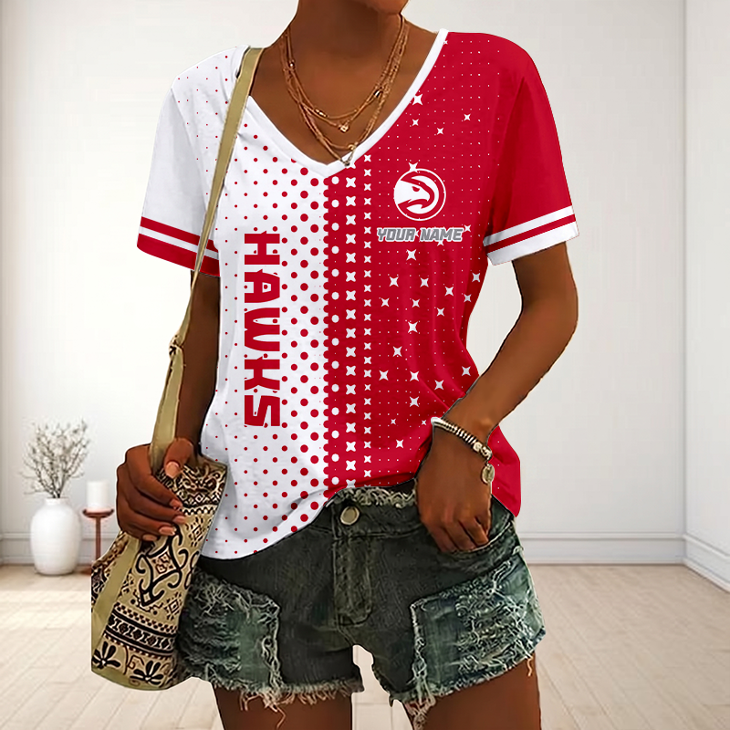 LIMITED EDITION - NEW CUSTOMIZED NBA17 AHA ATLANTA HAWKS V-NECK FEMALE SHIRT