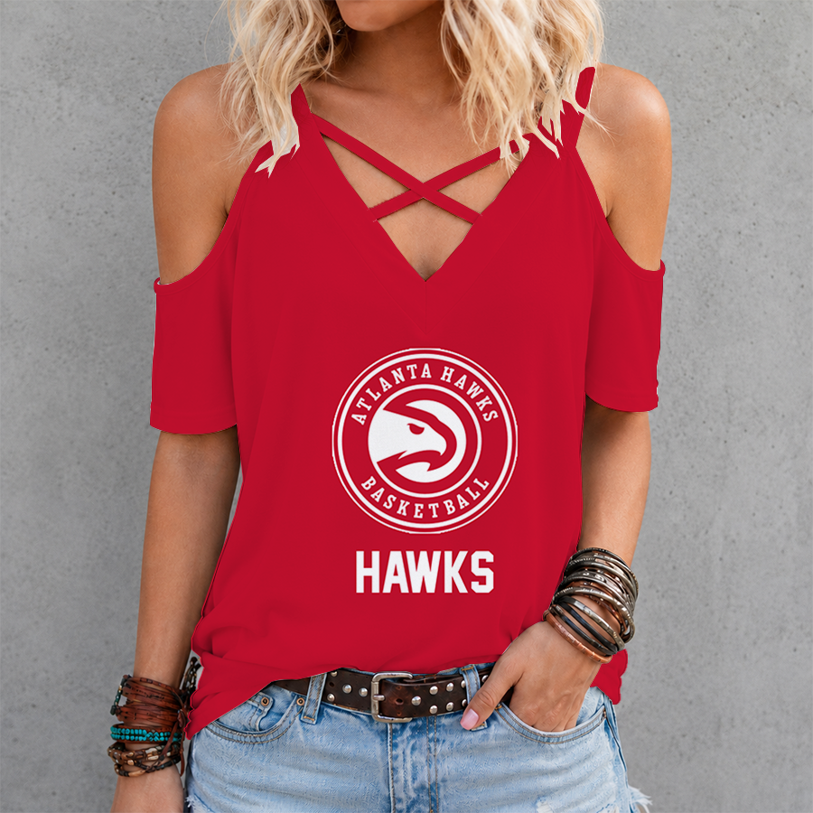 LIMITED EDITION - NEW CUSTOMIZED NBA17 AHA ATLANTA HAWKS CRISS CROSS V-NECK TOP