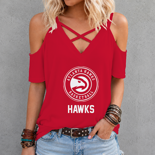 LIMITED EDITION - NEW CUSTOMIZED NBA17 AHA ATLANTA HAWKS CRISS CROSS V-NECK TOP