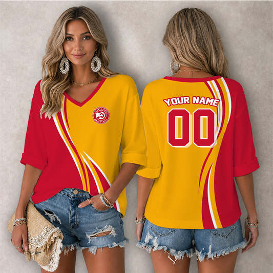 LIMITED EDITION - NEW CUSTOMIZED NBA17 AHA ATLANTA HAWKS WOMEN'S HEART V-NECK LONG SLEEVE SHIRT