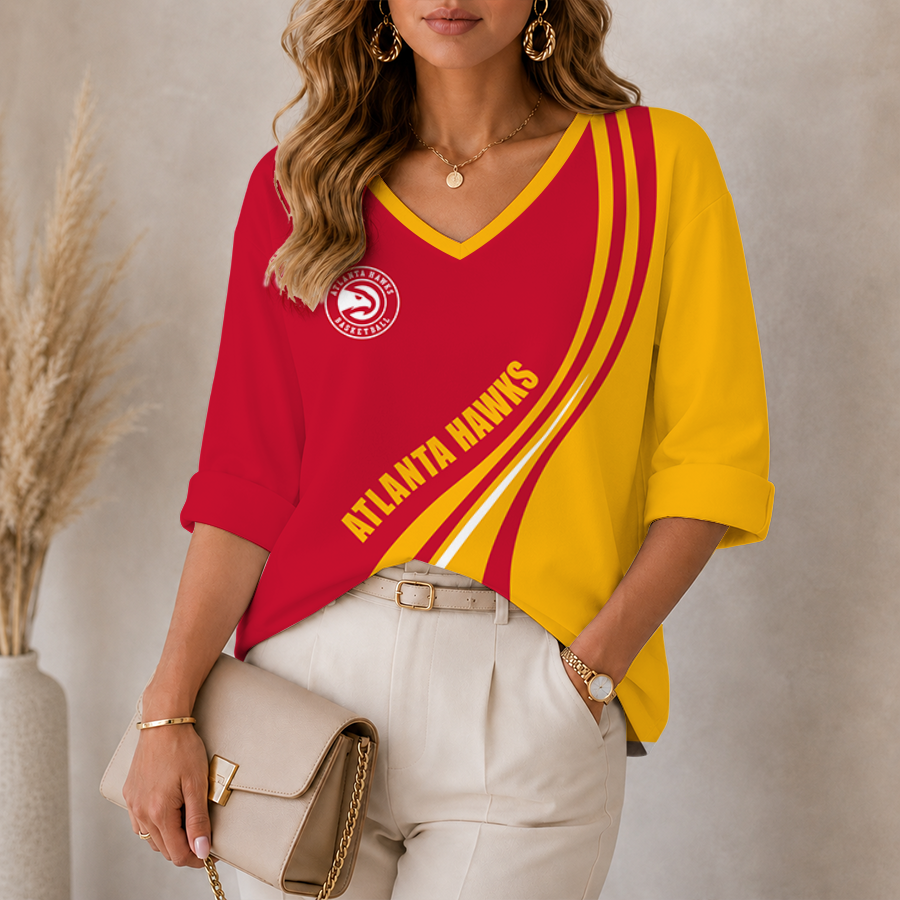 [HOT DEAL] NEW CUSTOMIZED NBA17 AHA ATLANTA HAWKS WOMEN'S HEART V-NECK LONG SLEEVE SHIRT