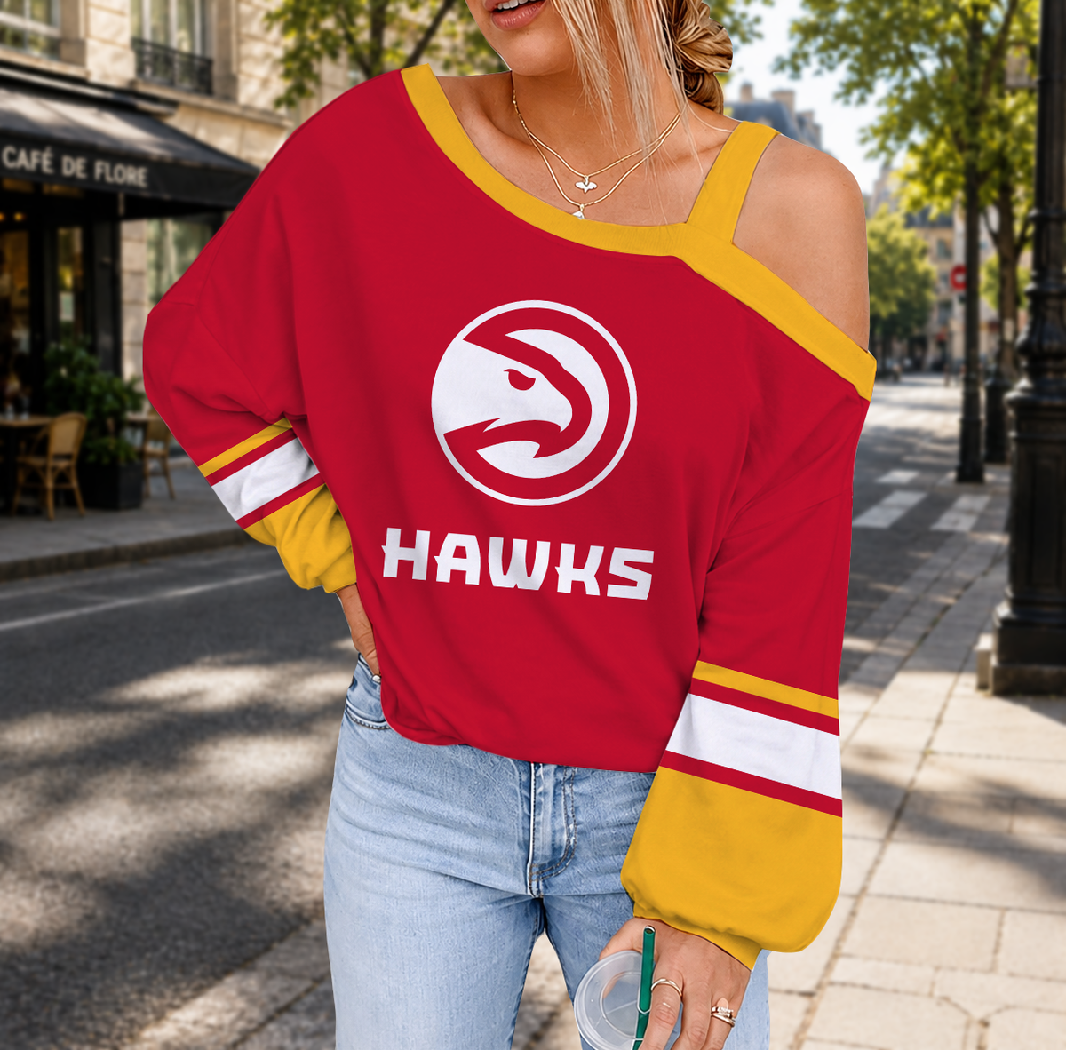 LIMITED EDITION - NEW CUSTOMIZED NBA17 AHA ATLANTA HAWKS DROP SHOULDER SWEATSHIRT