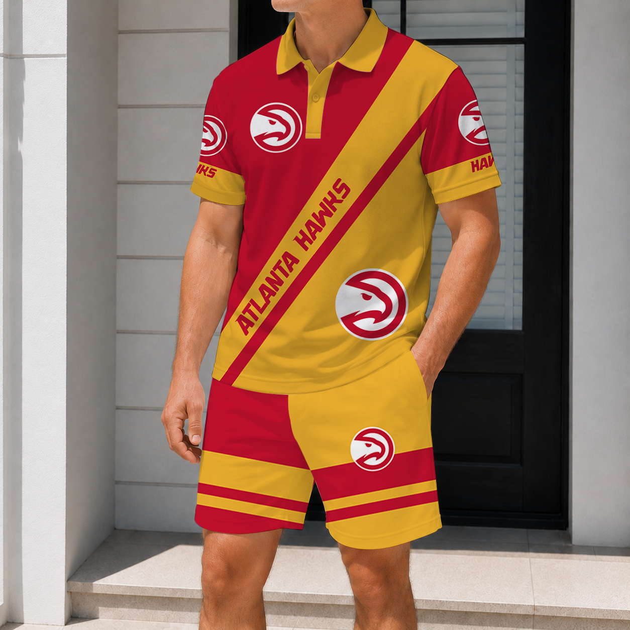 LIMITED EDITION - NEW CUSTOMIZED NBA17 AHA ATLANTA HAWKS POLO SHIRT & SHORT PANTS SET