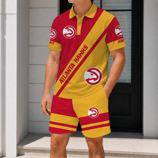 LIMITED EDITION - NEW CUSTOMIZED NBA17 AHA ATLANTA HAWKS POLO SHIRT & SHORT PANTS SET