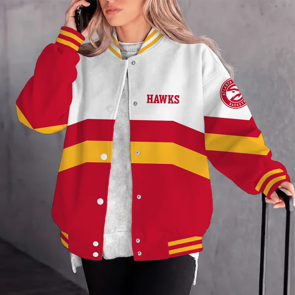 [HOT DEAL] NEW CUSTOMIZED NBA17 AHA ATLANTA HAWKS BASEBALL JACKET, SATIN VARSITY JACKET