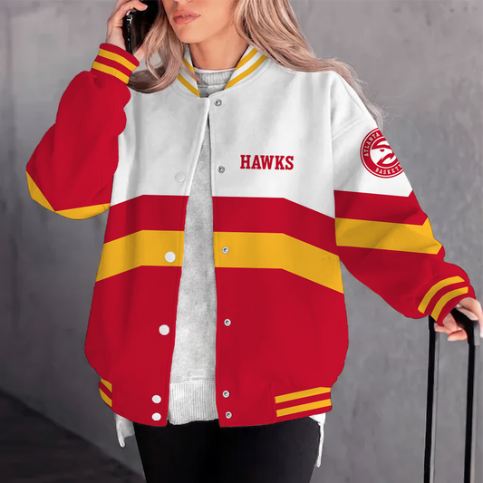 [HOT DEAL] NEW CUSTOMIZED NBA17 AHA ATLANTA HAWKS BASEBALL JACKET, SATIN VARSITY JACKET