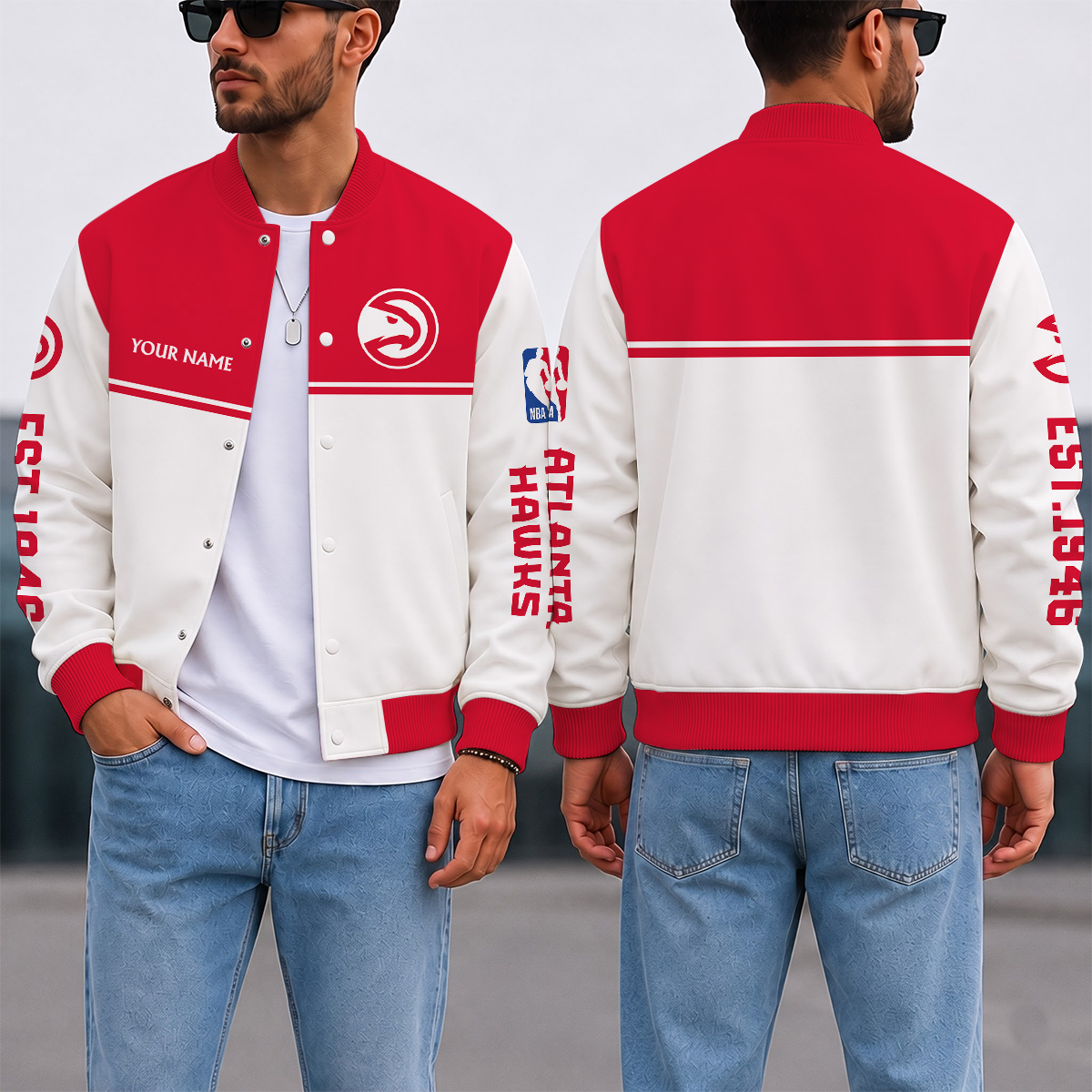 LIMITED EDITION - NEW CUSTOMIZED NBA17 AHA ATLANTA HAWKS BASEBALL JACKET, SATIN VARSITY JACKET
