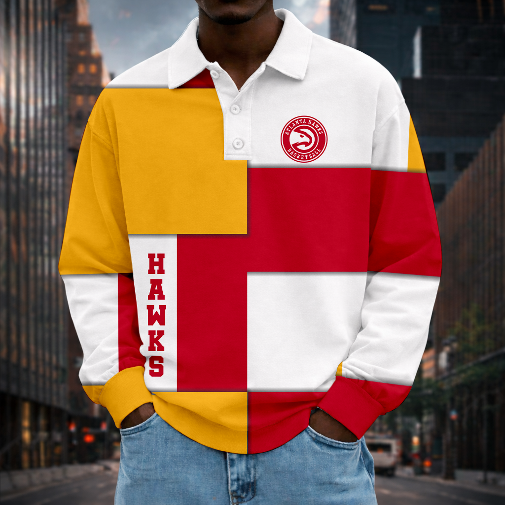 LIMITED EDITION - NEW CUSTOMIZED NBA17 AHA ATLANTA HAWKS MEN LONG SLEEVE POLO