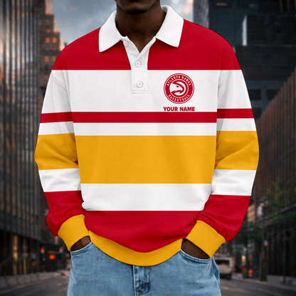 LIMITED EDITION - NEW CUSTOMIZED NBA17 AHA AT HAWKS MEN LONG SLEEVE POLO