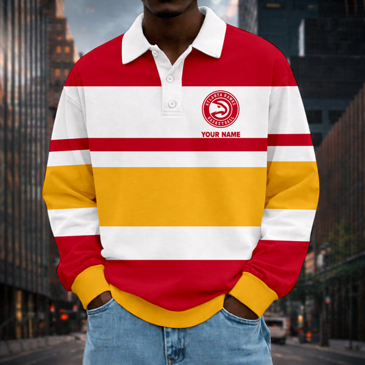 LIMITED EDITION - NEW CUSTOMIZED NBA17 AHA AT HAWKS MEN LONG SLEEVE POLO