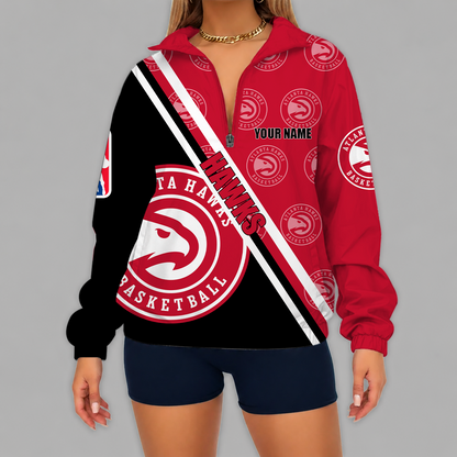 [HOT DEAL] NEW CUSTOMIZED NBA17 AHA ATLANTA HAWKS V-NECK ZIPPER SWEATSHIRT JACKET