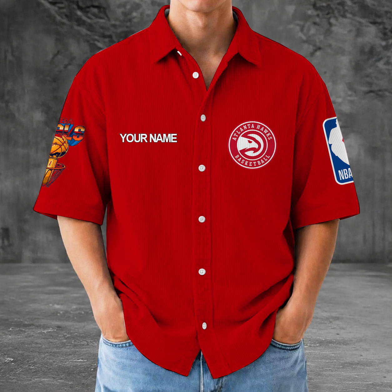 [HOT DEAL] NEW CUSTOMIZED NBA17 AHA ATLANTA HAWKS SEERSUCKER BUTTON SHIRT
