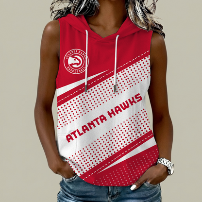 [HOT DEAL] NEW CUSTOMIZED NBA17 AHA ATLANTA HAWKS  WOMEN'S SLEEVELESS HOODED POCKET TANK TOP