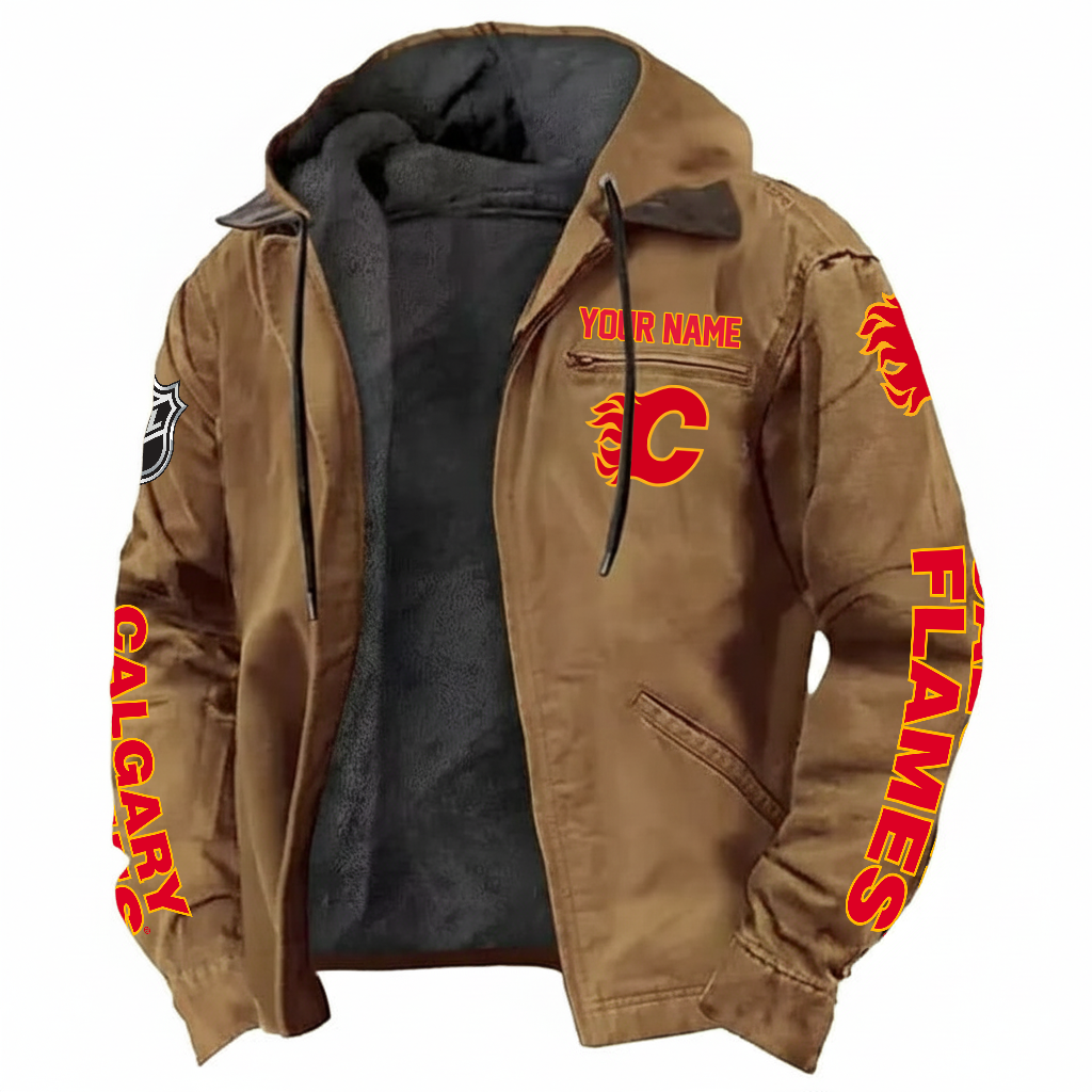 LIMITED EDITION - NEW CUSTOMIZED NHL17 CGF CALGARY FLAMES HOODED CARDIGAN JACKET