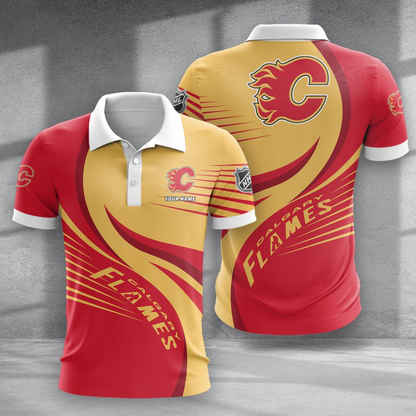 LIMITED EDITION - NEW CUSTOMIZED NHL17 CGF CALGARY FLAMES POLO SHIRT & T-SHIRTS