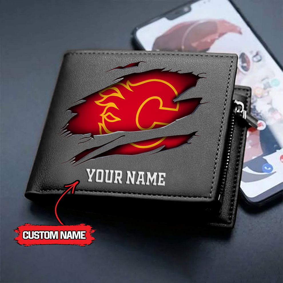 LIMITED EDITION - NEW CUSTOMIZED NHL17 CGF CALGARY FLAMES LEATHER WALLET