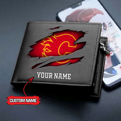 LIMITED EDITION - NEW CUSTOMIZED NHL17 CGF CALGARY FLAMES LEATHER WALLET