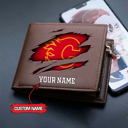 LIMITED EDITION - NEW CUSTOMIZED NHL17 CGF CALGARY FLAMES LEATHER WALLET
