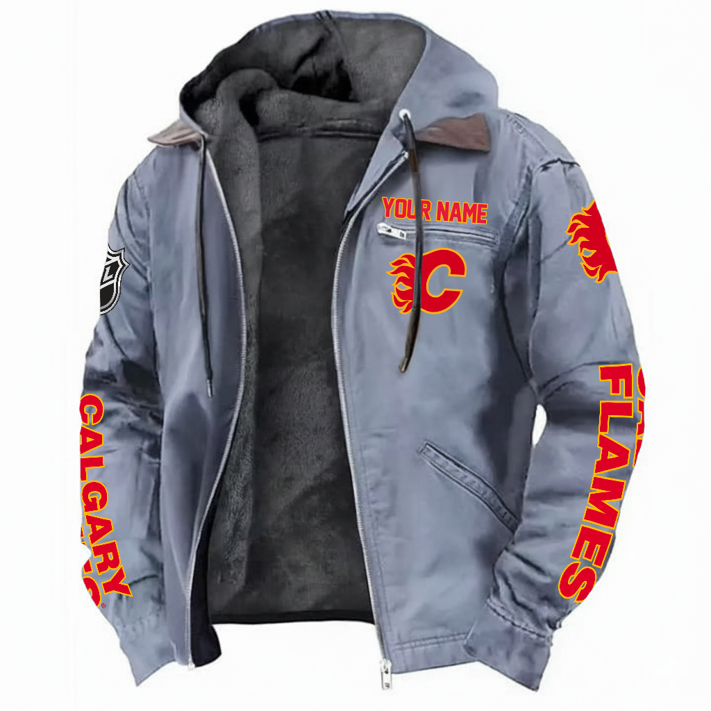 LIMITED EDITION - NEW CUSTOMIZED NHL17 CGF CALGARY FLAMES HOODED CARDIGAN JACKET