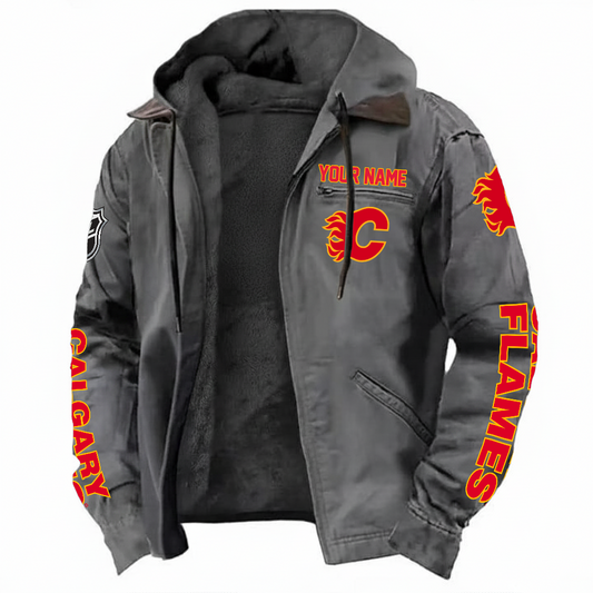 LIMITED EDITION - NEW CUSTOMIZED NHL17 CGF CALGARY FLAMES HOODED CARDIGAN JACKET