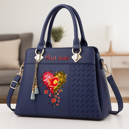 LIMITED EDITION - NEW CUSTOMIZED NHL17 CGF CALGARY FLAMES ZIP HANDBAG MULTICOLOR