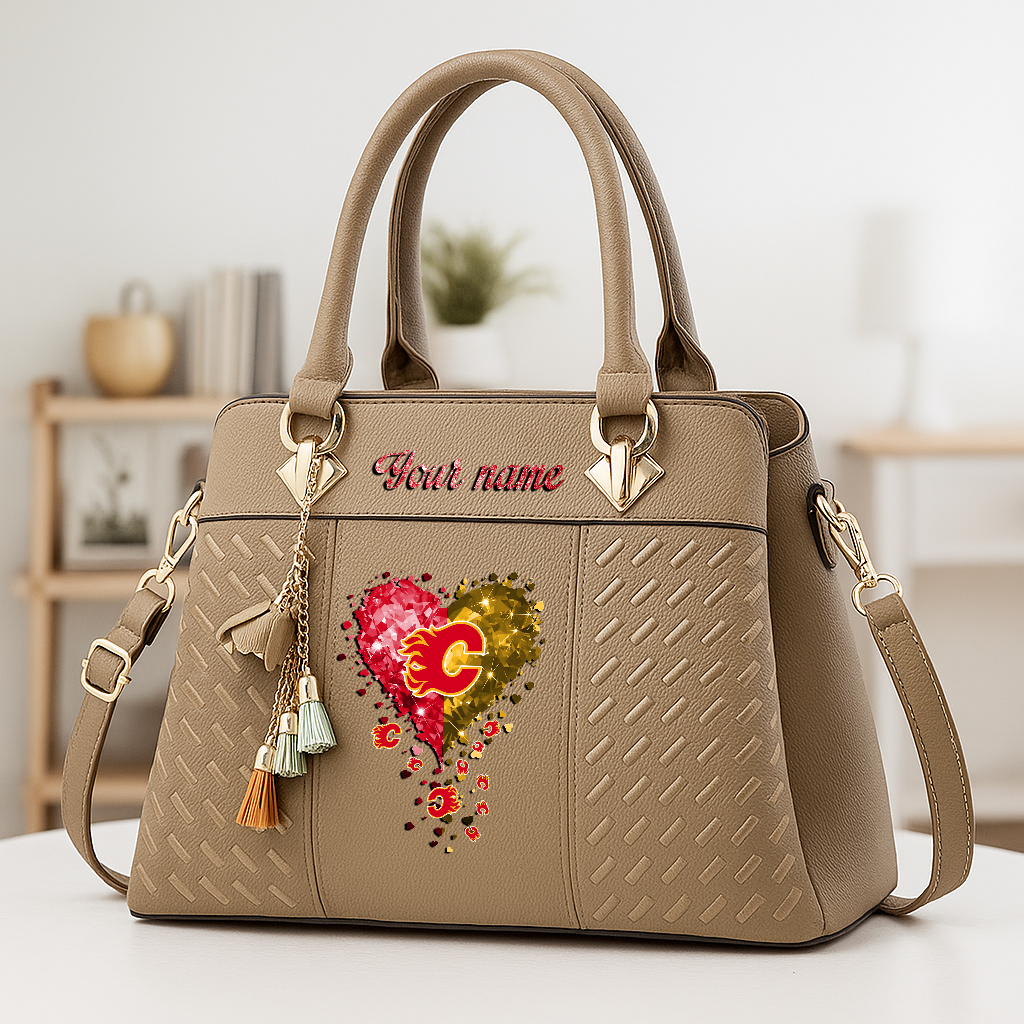 LIMITED EDITION - NEW CUSTOMIZED NHL17 CGF CALGARY FLAMES ZIP HANDBAG MULTICOLOR