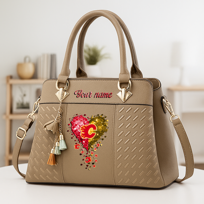 LIMITED EDITION - NEW CUSTOMIZED NHL17 CGF CALGARY FLAMES ZIP HANDBAG MULTICOLOR