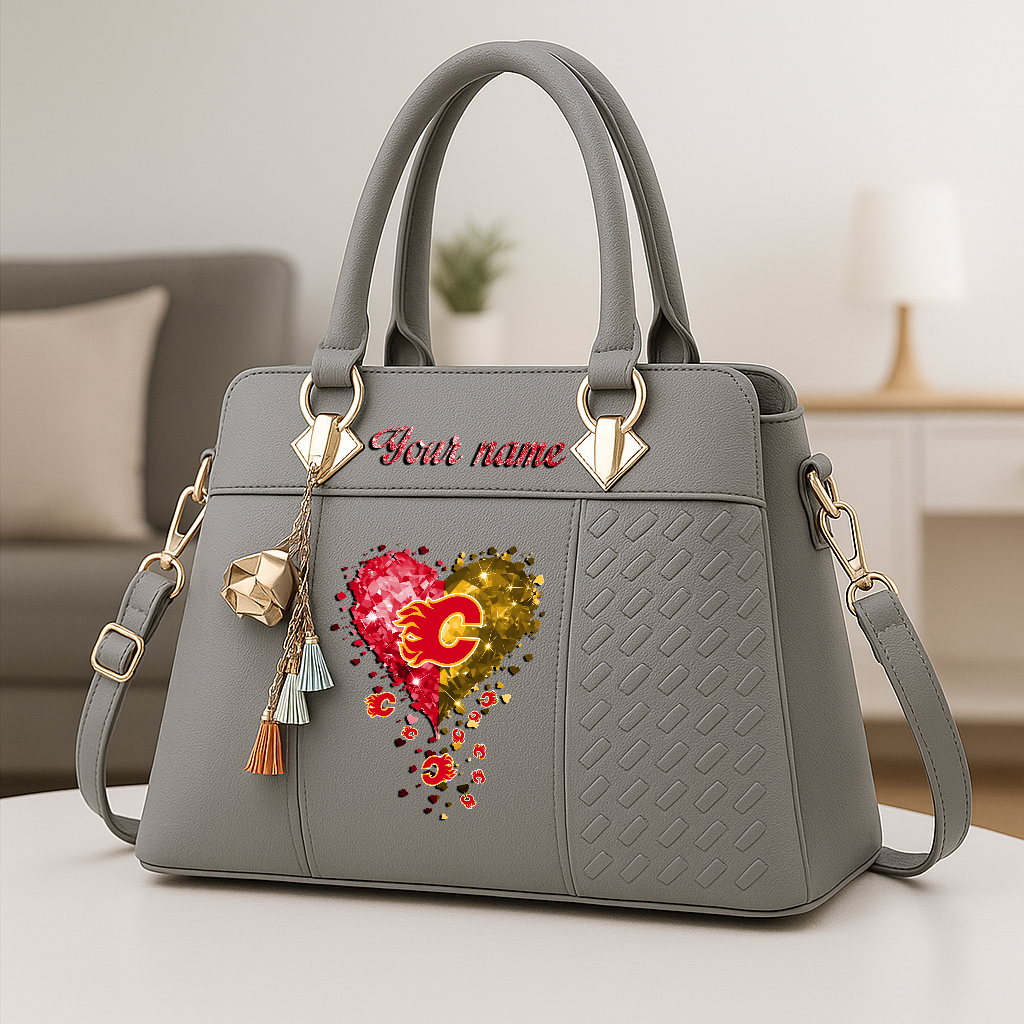 LIMITED EDITION - NEW CUSTOMIZED NHL17 CGF CALGARY FLAMES ZIP HANDBAG MULTICOLOR