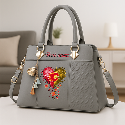 LIMITED EDITION - NEW CUSTOMIZED NHL17 CGF CALGARY FLAMES ZIP HANDBAG MULTICOLOR