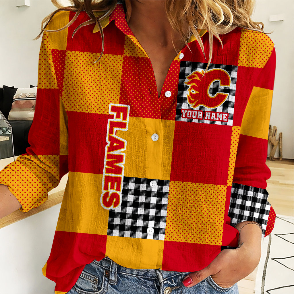 LIMITED EDITION - NEW CUSTOMIZED NHL17 CGF CALGARY FLAMES WOMEN CASUAL SHIRT FOR FAN