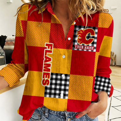 LIMITED EDITION - NEW CUSTOMIZED NHL17 CGF CALGARY FLAMES WOMEN CASUAL SHIRT FOR FAN