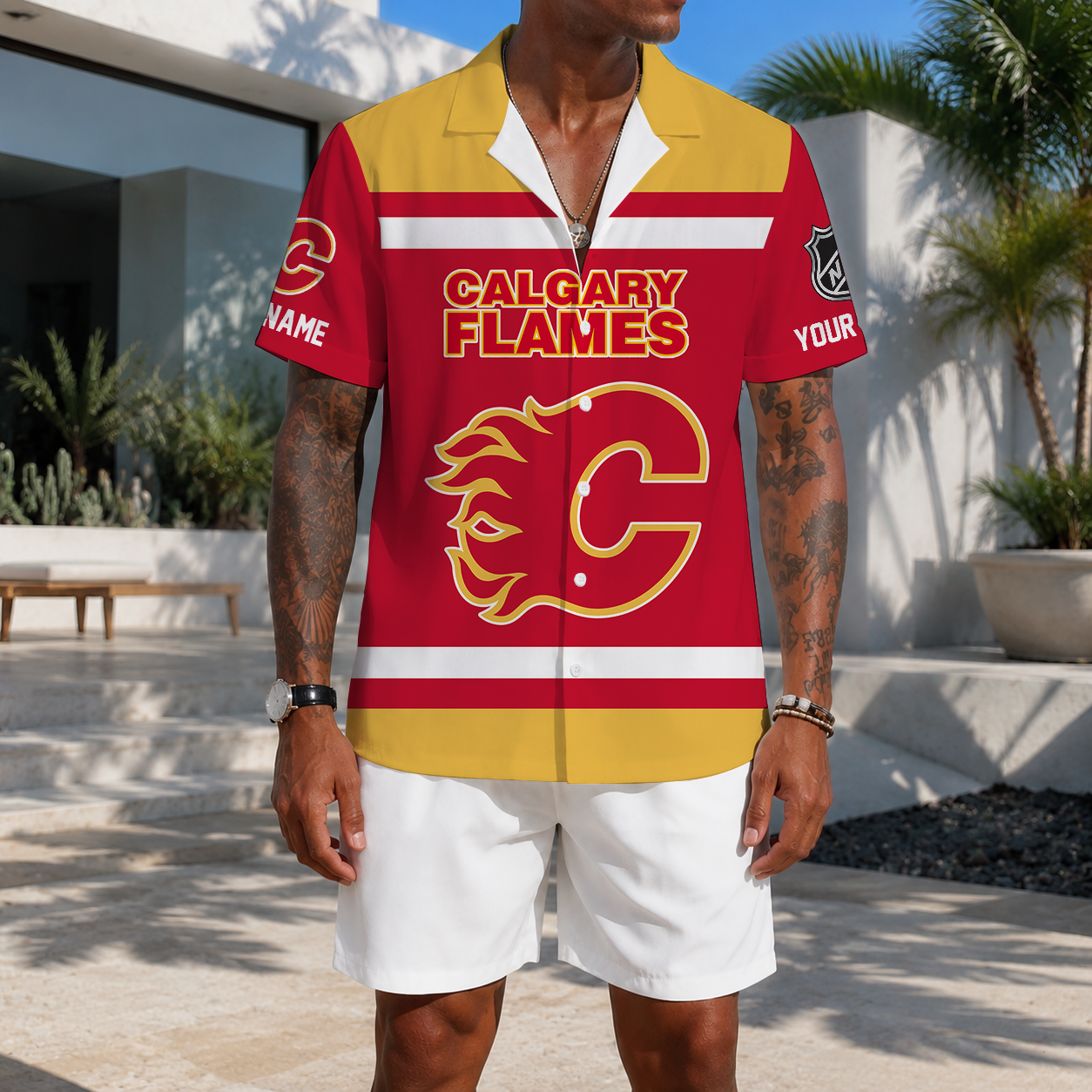 LIMITED EDITION - NEW CUSTOMIZED NHL17 CGF CALGARY FLAMES UNISEX HAWAIIAN SHIRT