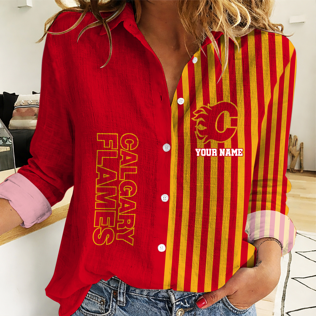 EXCLUSIVE EDITION - NEW CUSTOMIZED NHL17 CGF CALGARY FLAMES WOMEN CASUAL SHIRT