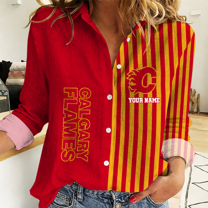 EXCLUSIVE EDITION - NEW CUSTOMIZED NHL17 CGF CALGARY FLAMES WOMEN CASUAL SHIRT