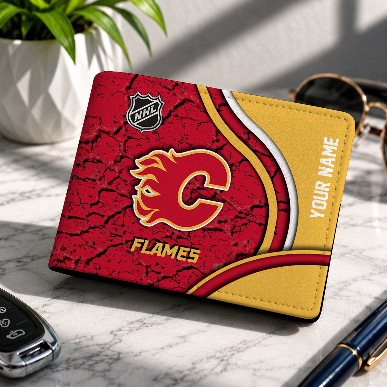 FINAL CLEARANCE - NEW CUSTOMIZED NHL17 CGF CALGARY FLAMES LEATHER WALLET