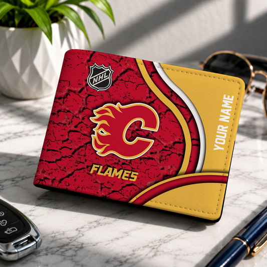 FINAL CLEARANCE - NEW CUSTOMIZED NHL17 CGF CALGARY FLAMES LEATHER WALLET