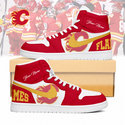 LIMITED EDITION - NEW CUSTOMIZED NHL17 CGF CALGARY FLAMES AIR JORDAN SNEAKERS