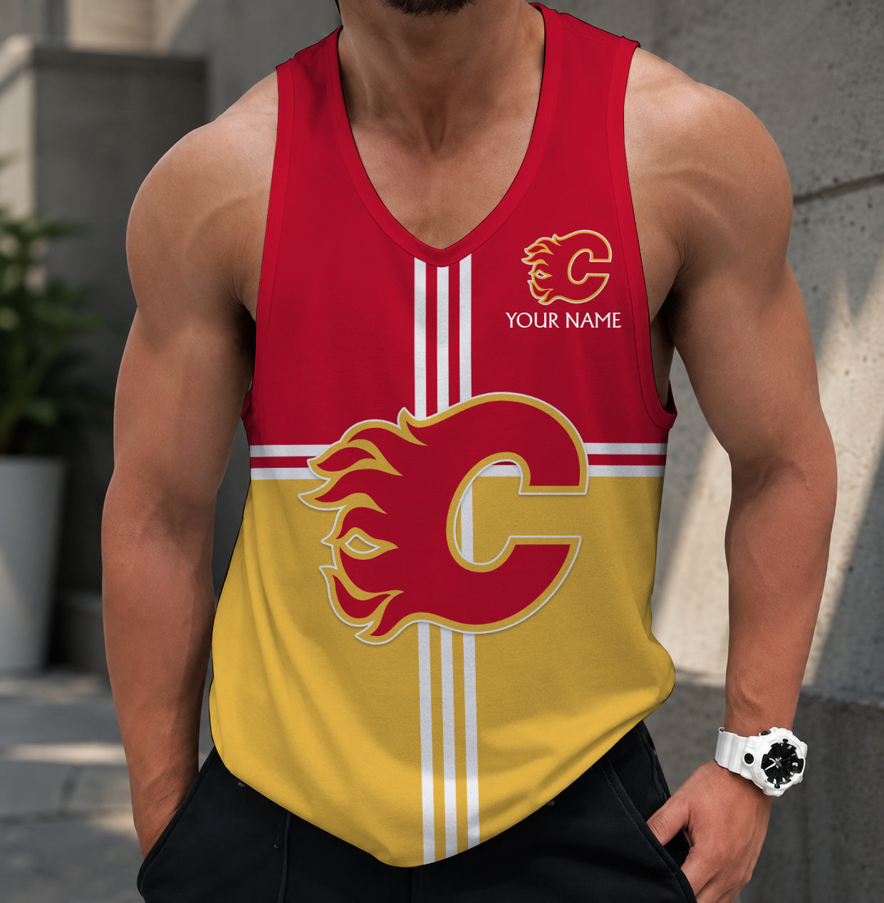 LIMITED EDITION - NEW CUSTOMIZED NHL17 CGF CALGARY FLAMES MEN'S TANK TOP