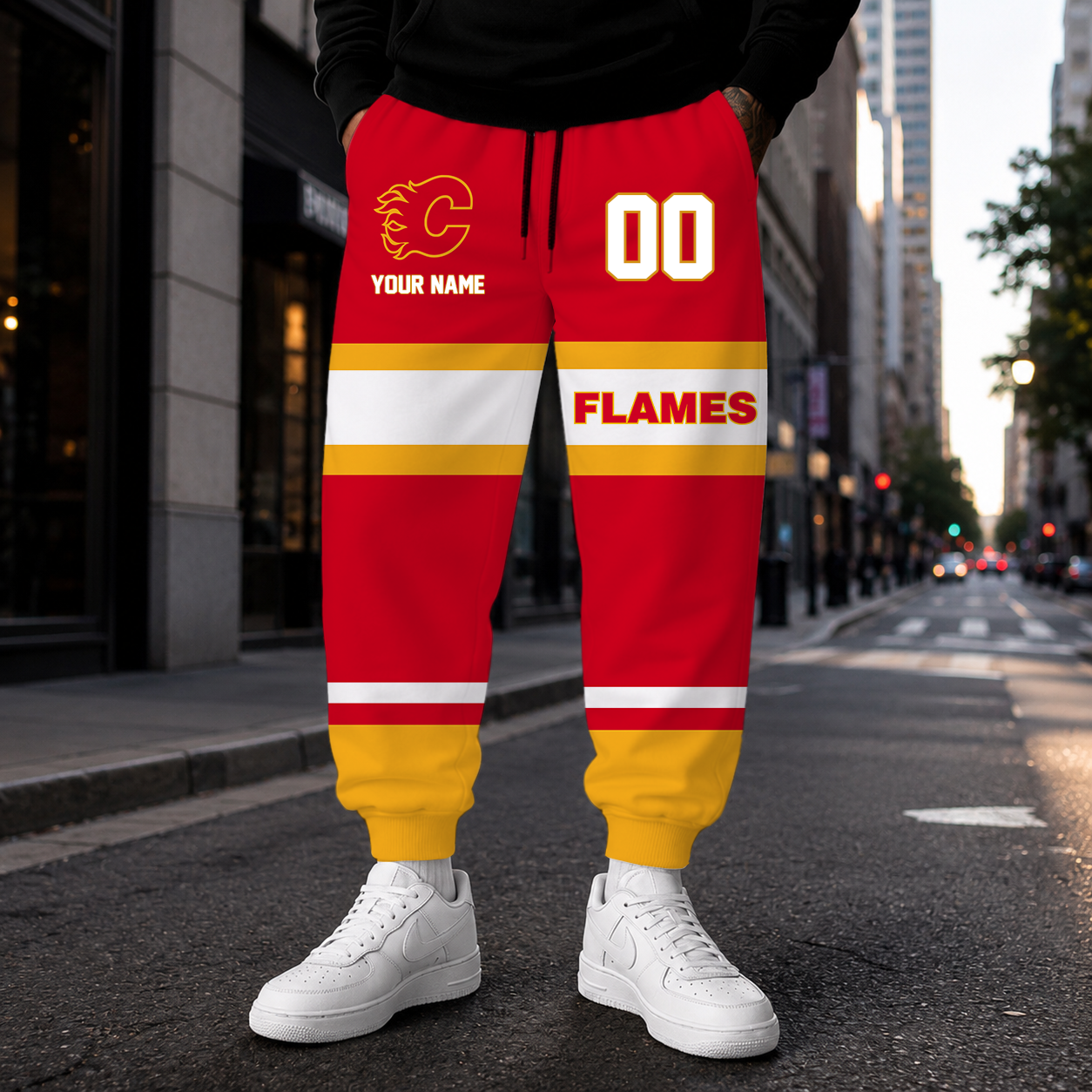 VIRAL EDITION - NEW CUSTOMIZED NHL17 CGF CALGARY FLAMES SWEATPANTS